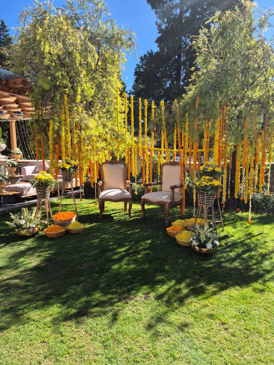 Destination wedding in Bheemtal - marigold mandap by the lake
